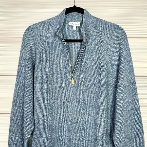 Peter Millar Crown Cashmere Linen Blend Sweater 1/4 Zip Rib Knit Blue size L - Picture 5 of 14